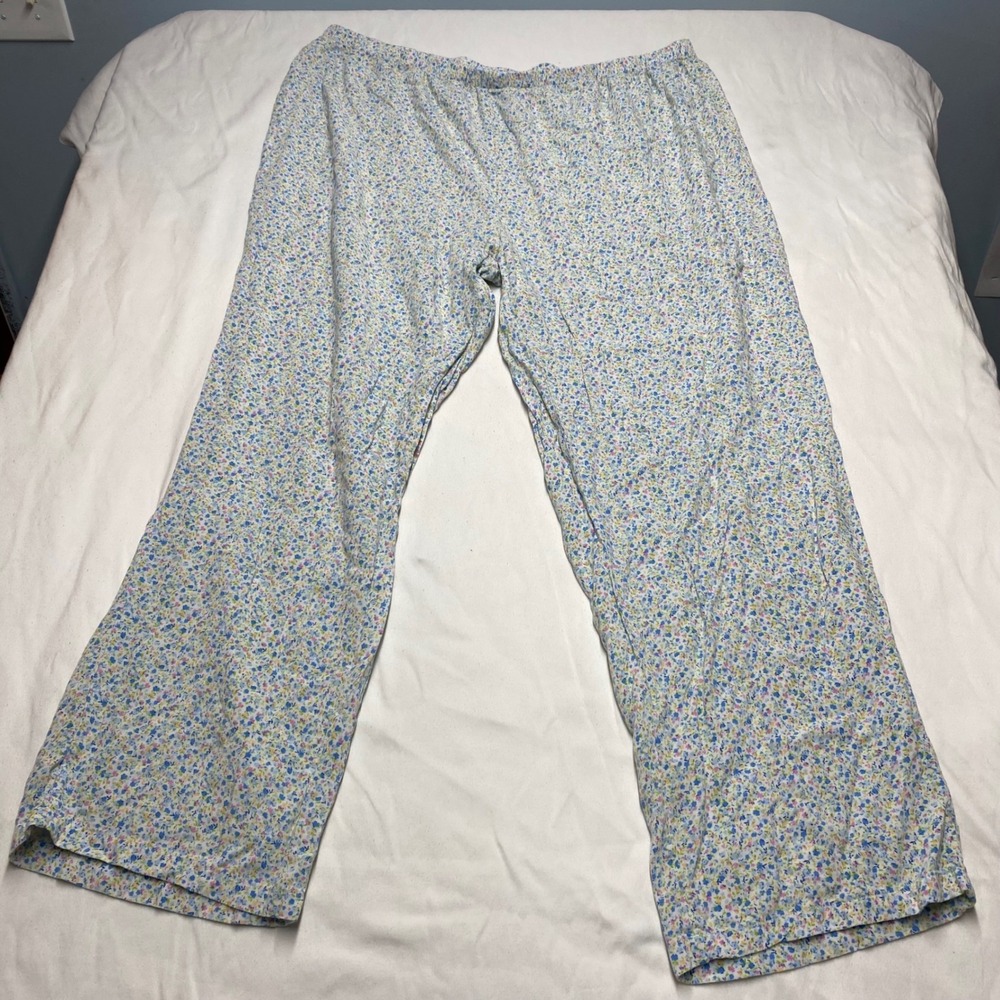 Splash Nightwear Floral Pajama Pants Blue Pink Ditsy Print Wide Leg Size US 14